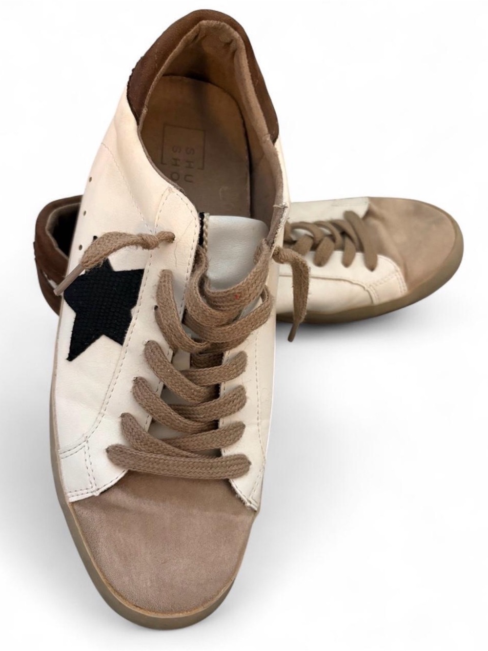 ShuShop Cream and Tan Sneakers with Black Star